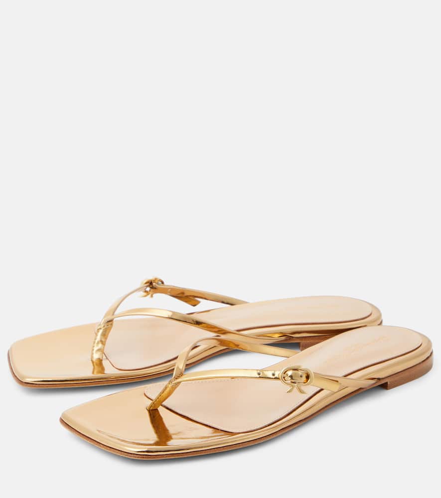 Metallic leather thong sandals