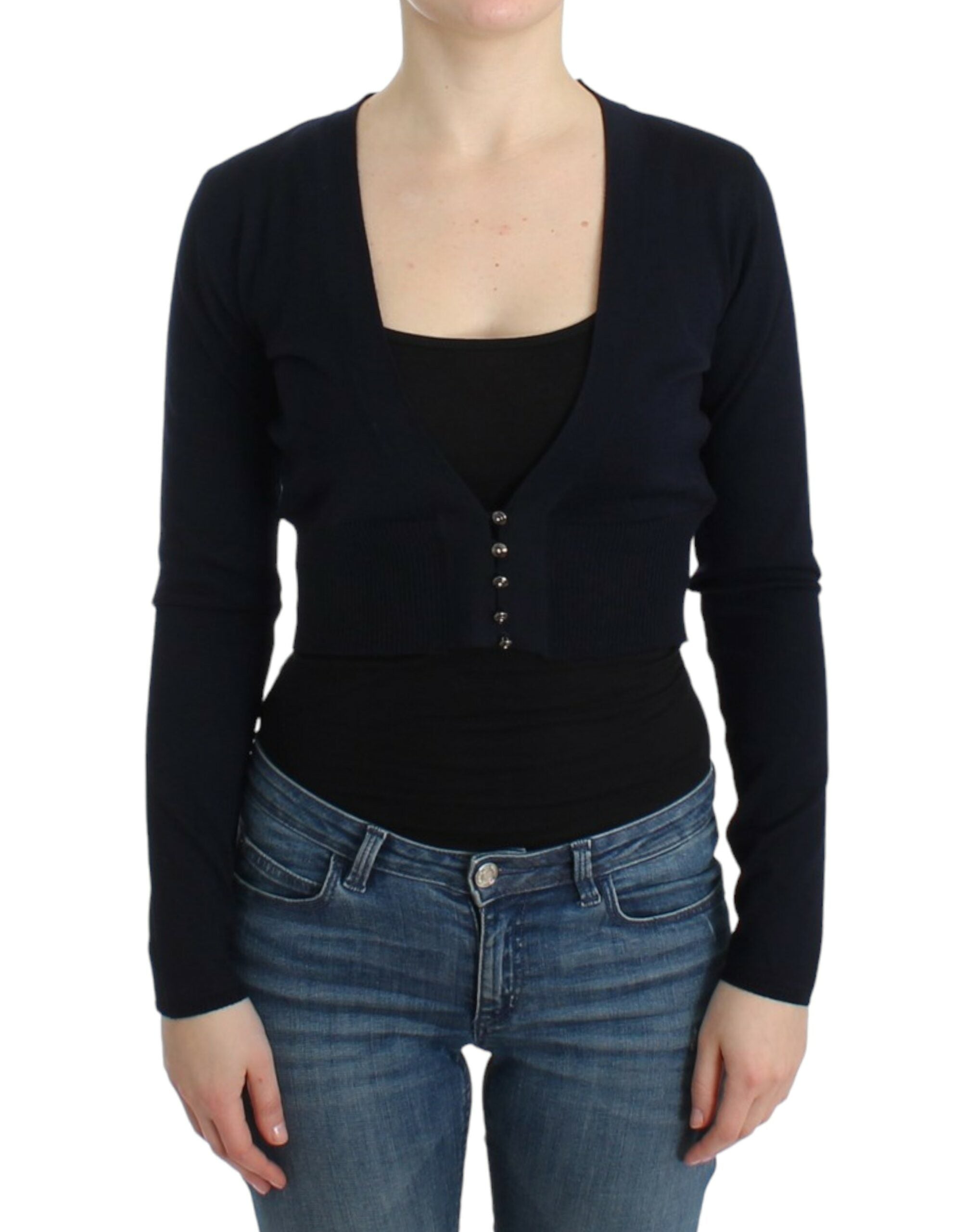Virgin Wool Cropped Cardigan — Black