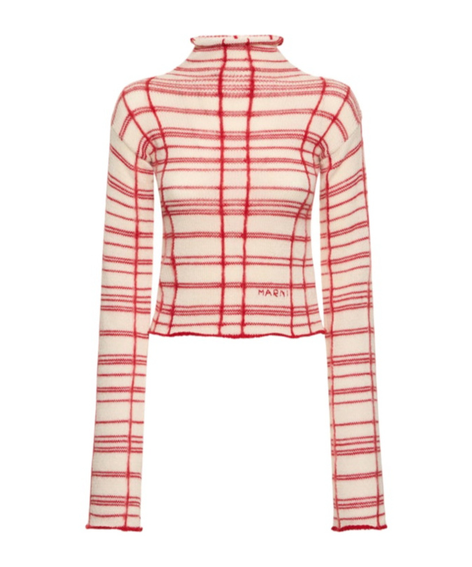 Checked wool blend turtleneck sweater