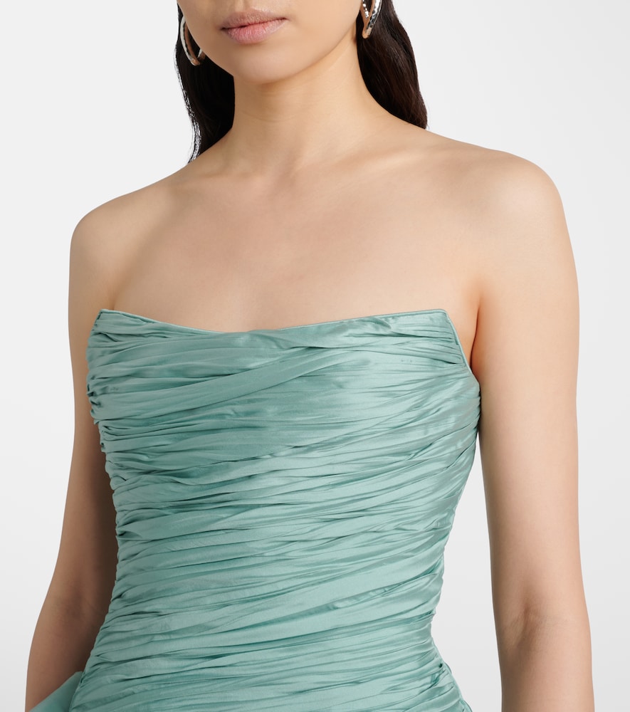 Draped pleated taffeta corset gown