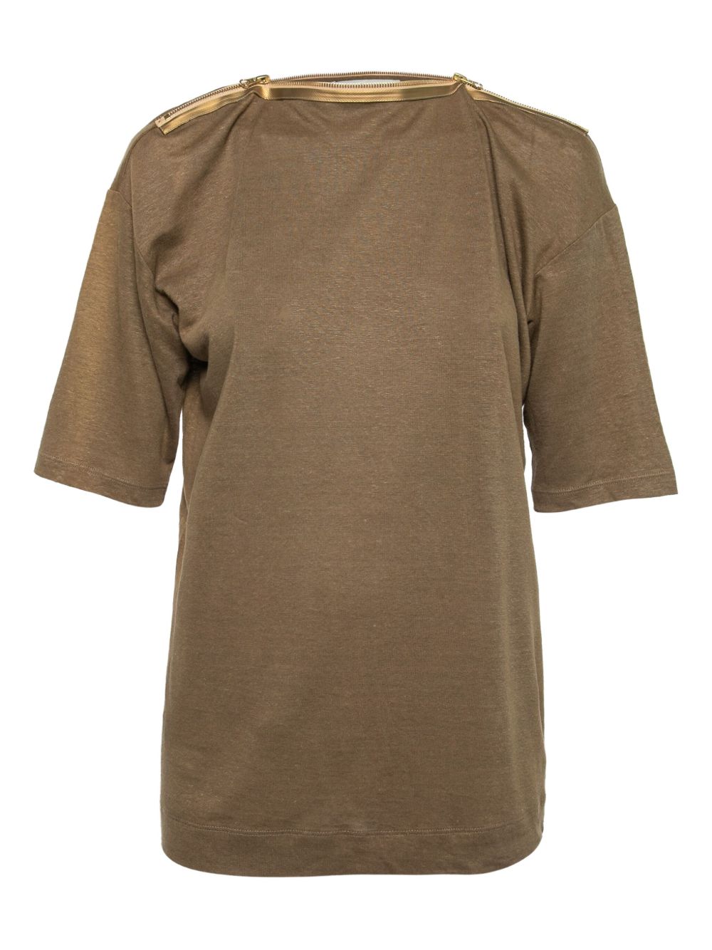 Zip-detailed T-shirt - Brown