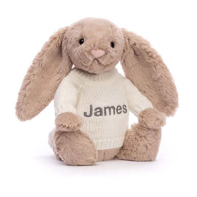 Bashful Beige Bunny with Personalised Cream Jumper Best For Kids & Children Best Soft