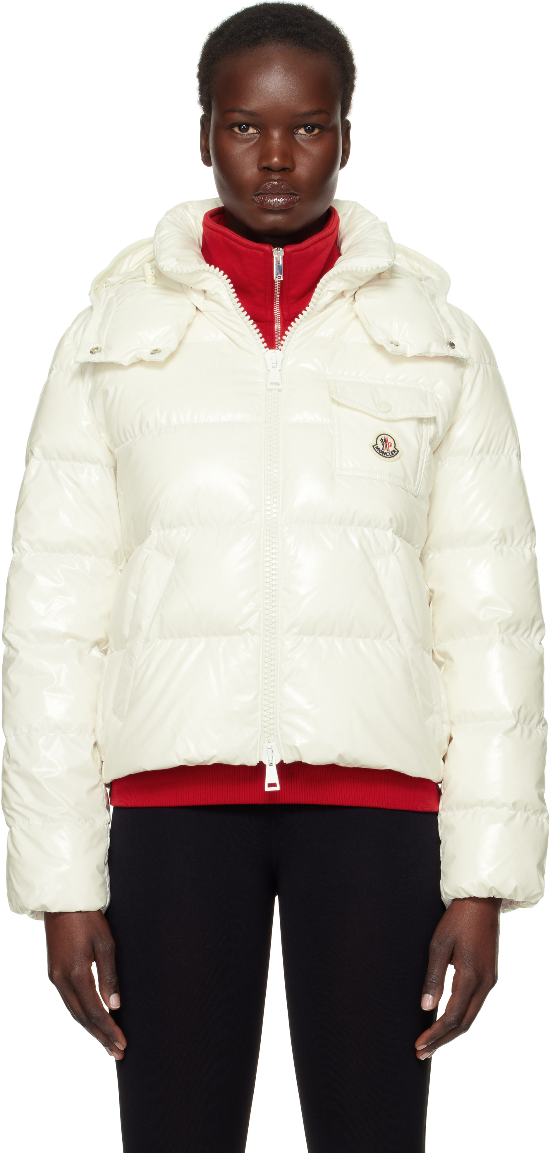 Moncler White Andro Hooded Short Down Jacket