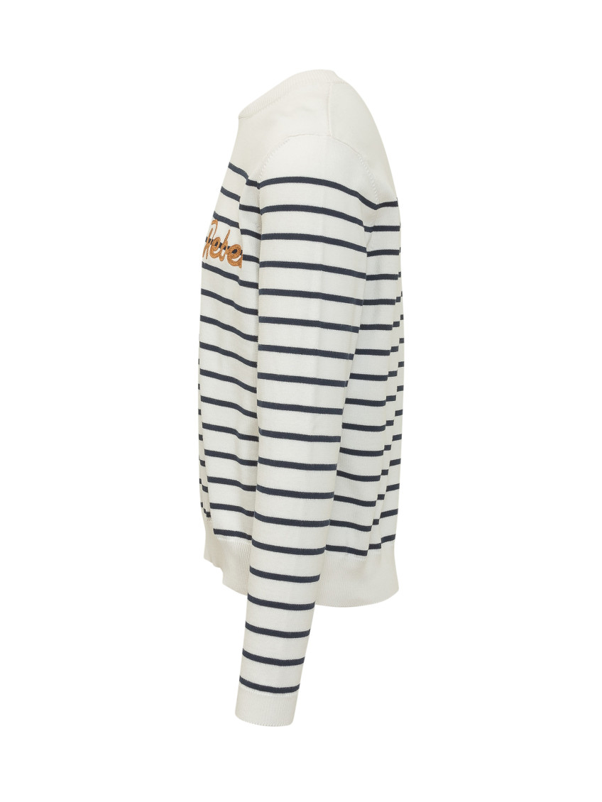 White Stripes Crew Neck Sweater