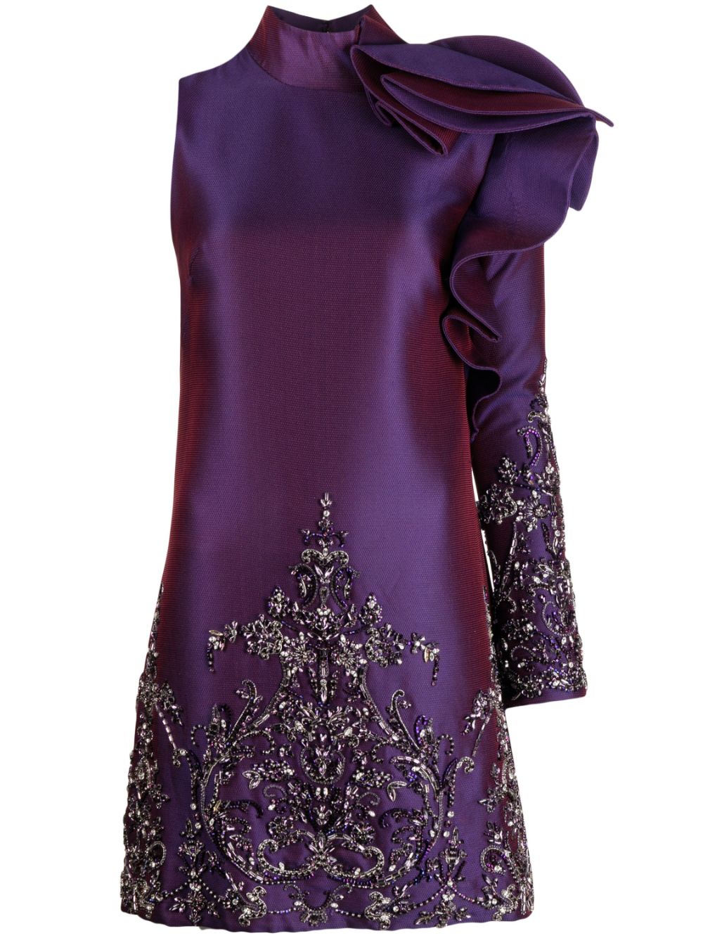 Mikado one-shoulder beaded dress - Purple