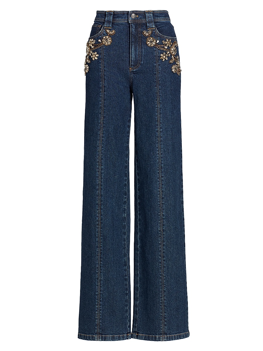 Women's Cami Crystal Ivy-Embellished High-Rise Straight-Leg Jeans - Fontaine Multi