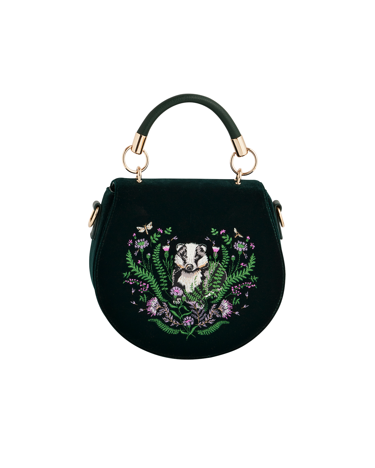 Fable England Green Badger Embroidered Top Handle Saddle Bag | Women's Handbag