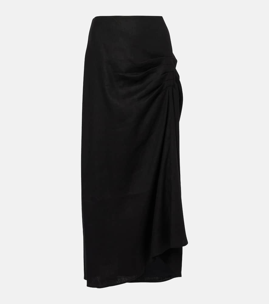 Dorian ruched linen-blend midi skirt