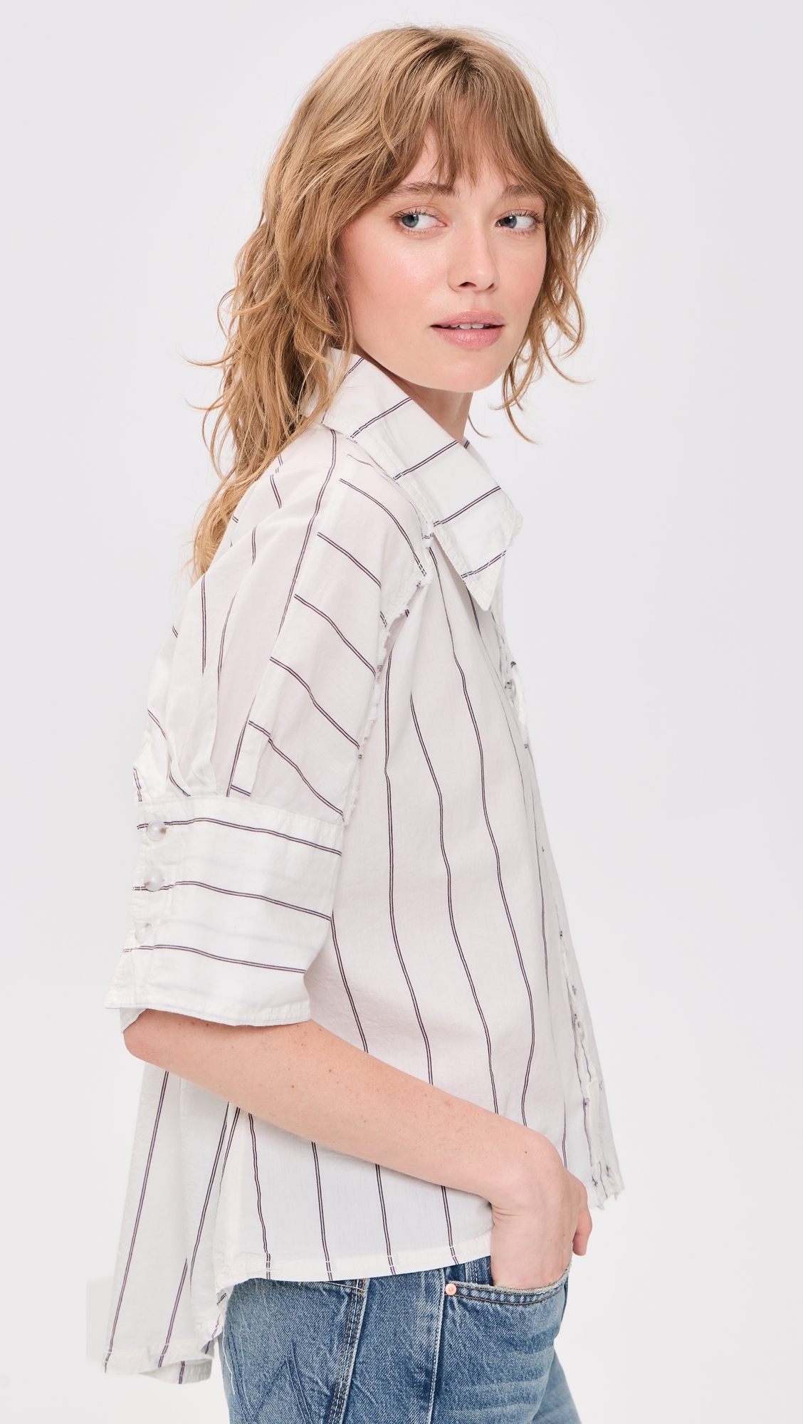 Seaside Stripe Button Down Shirt Ivory Combo