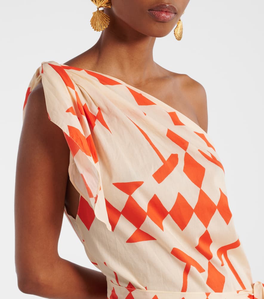 Printed cotton poplin midi dress