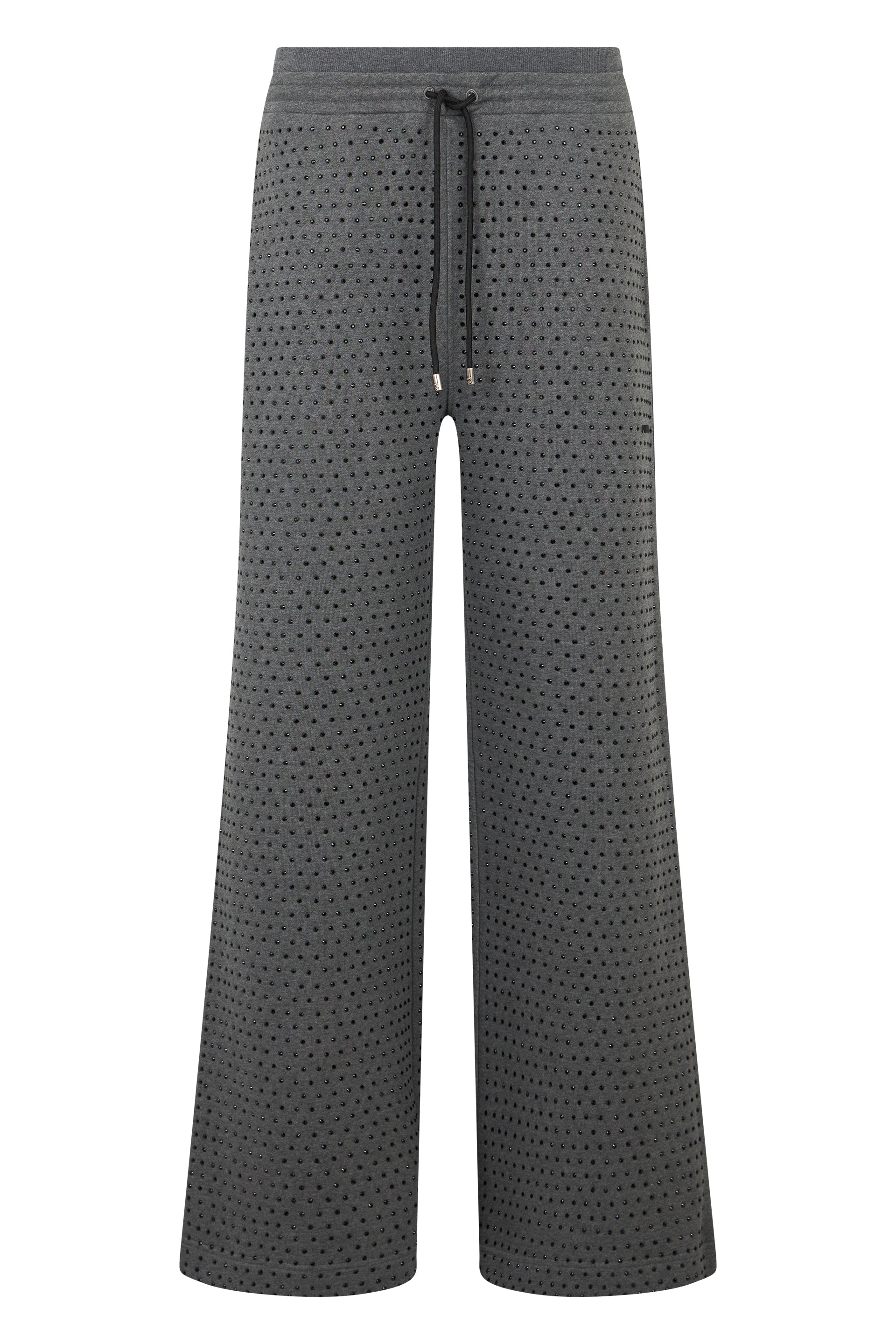 Rhinestone Fleece Pants with High-Waist Wide Leg