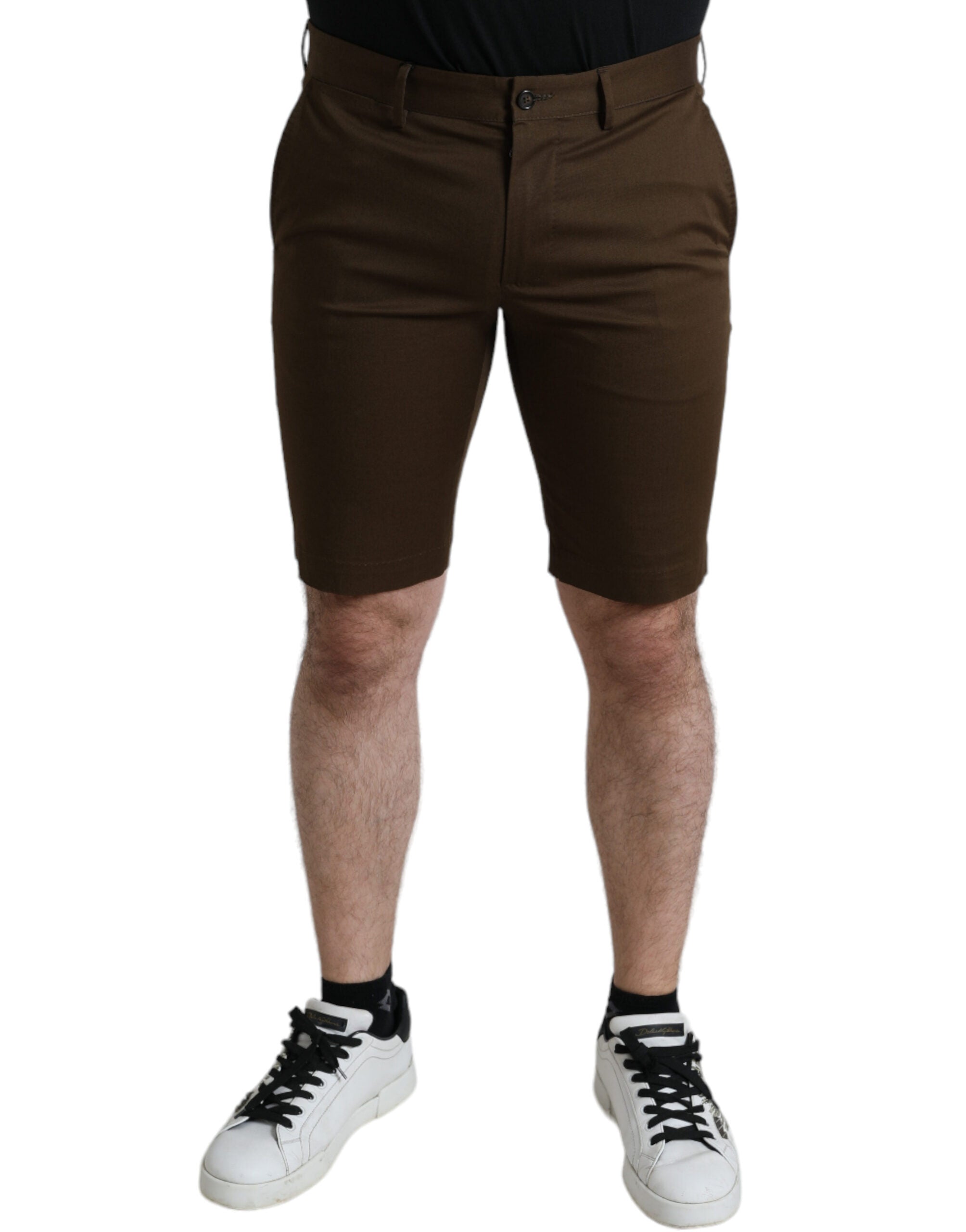 Cotton-Stretch Bermuda Shorts — Brown