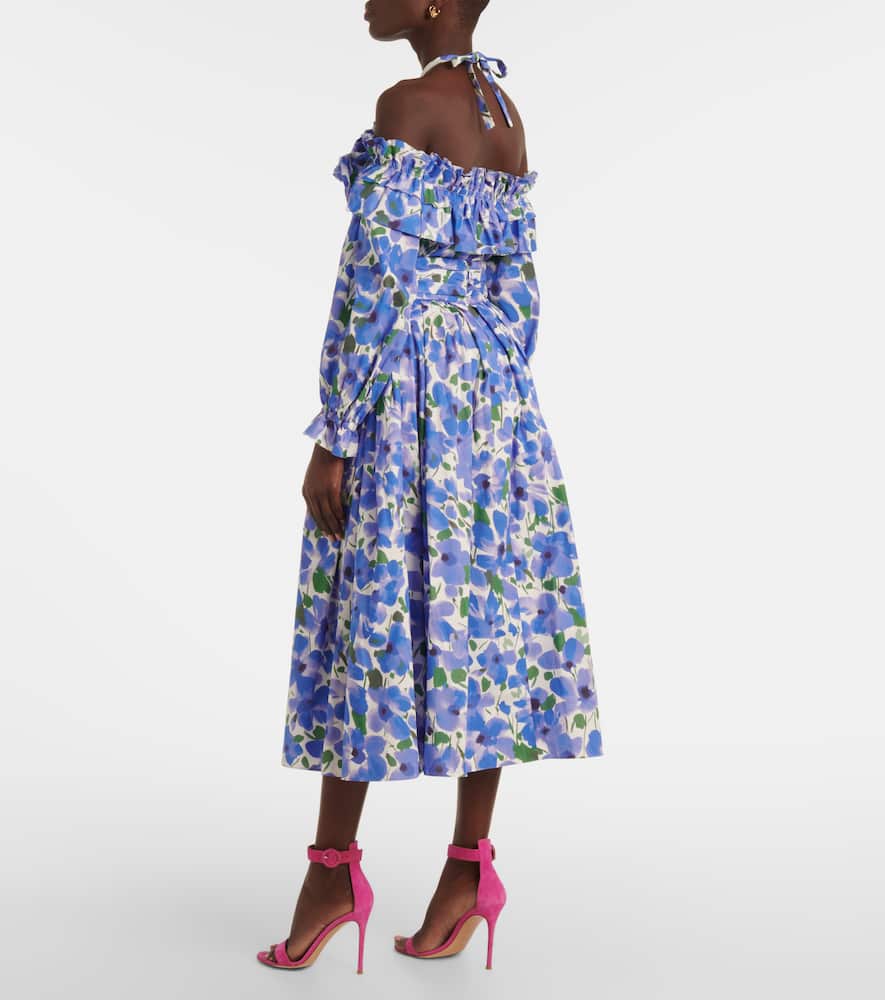 Floral cotton-blend midi skirt