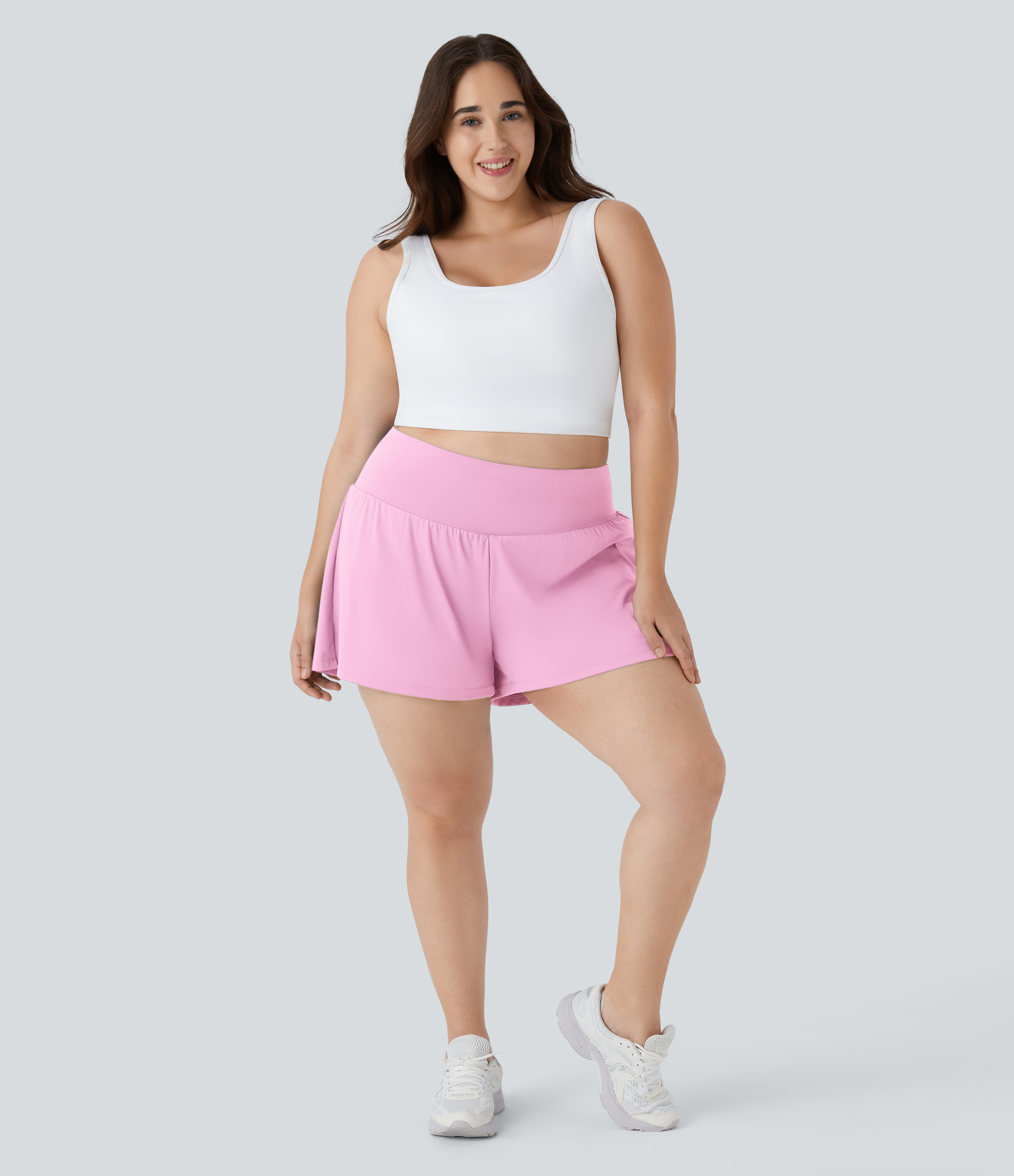 Super High Waisted Pocket & Pocket 2-in-1 Yoga Plus Size Shorts 4''-Longer Length Gym Short - Nosegay