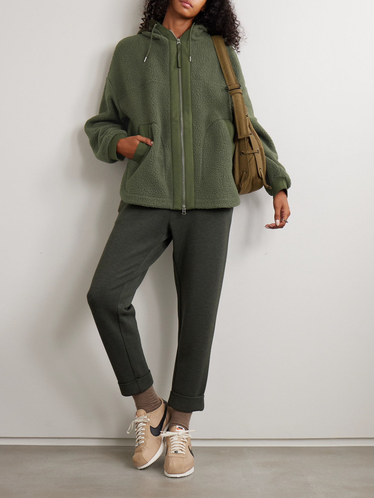Fey Hooded Jersey-trimmed Recycled-fleece Jacket - Green