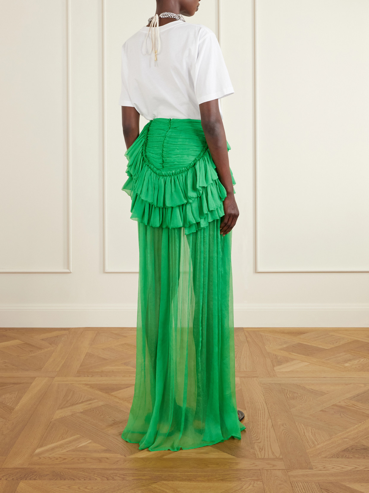 Shelby Ruffled Silk-chiffon Maxi Skirt - Green