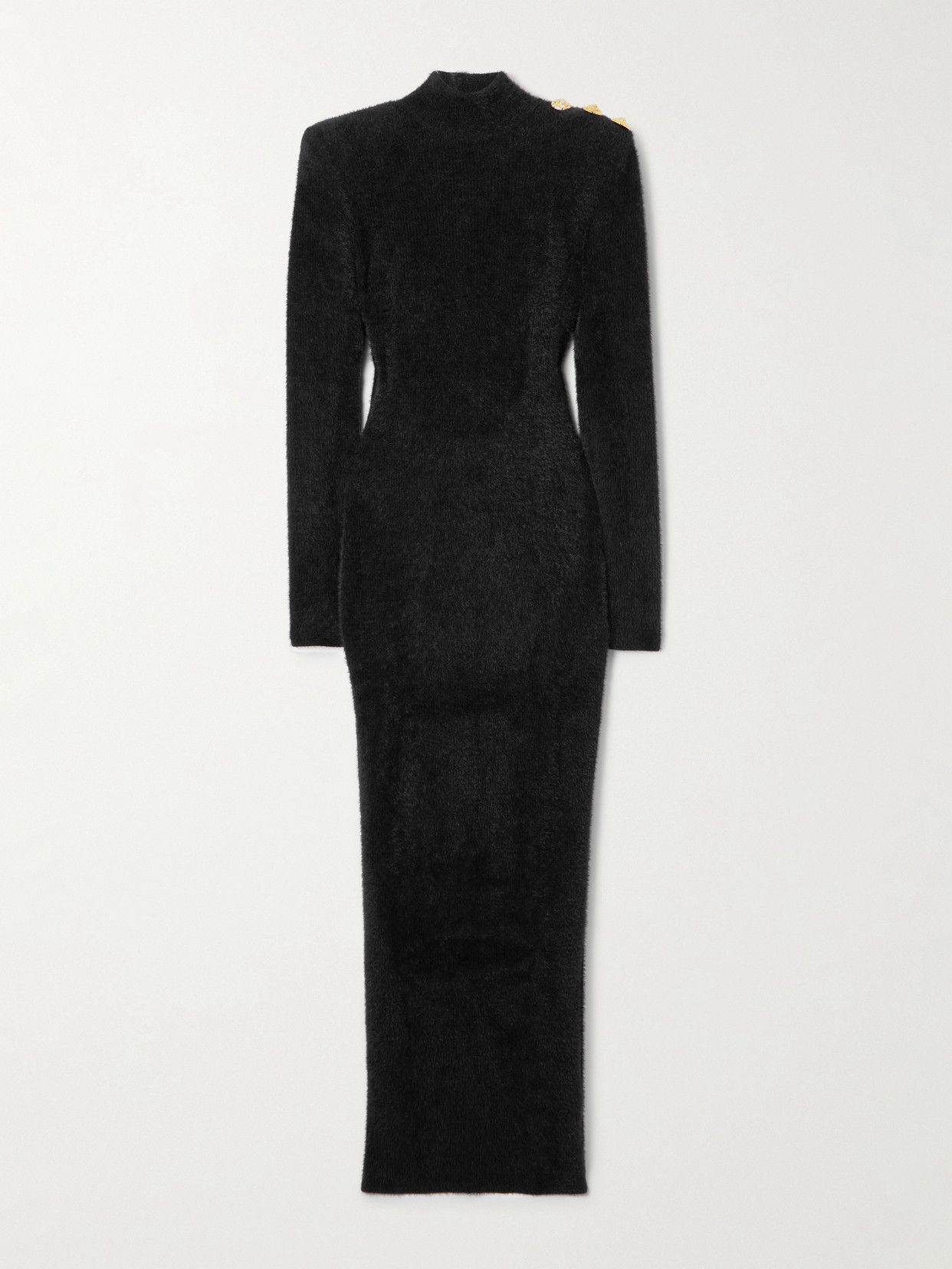 Button-embellished Open-back Brushed Knitted Midi Dress - Black