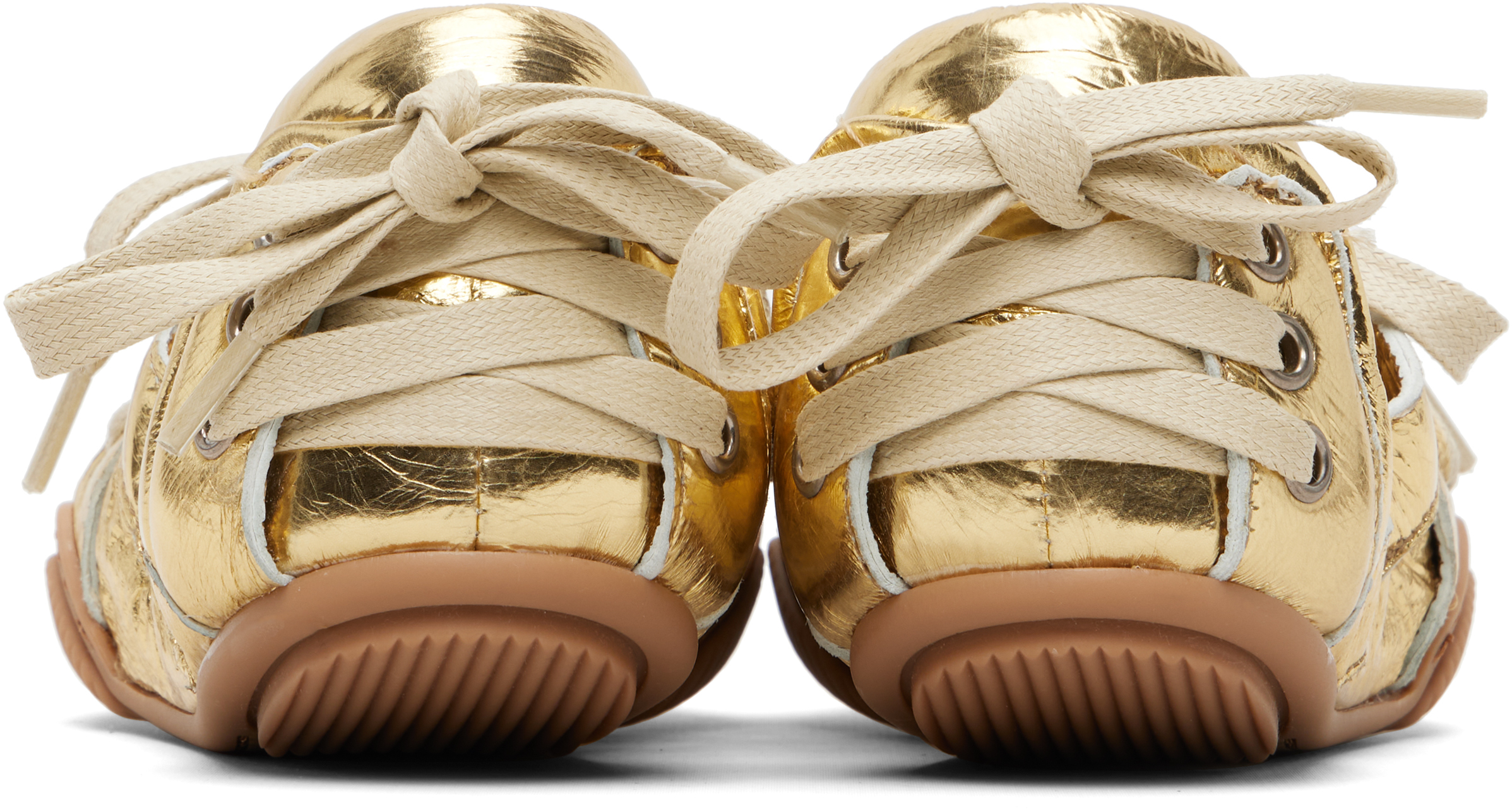 Gold Lace-Up Leather Sneakers
