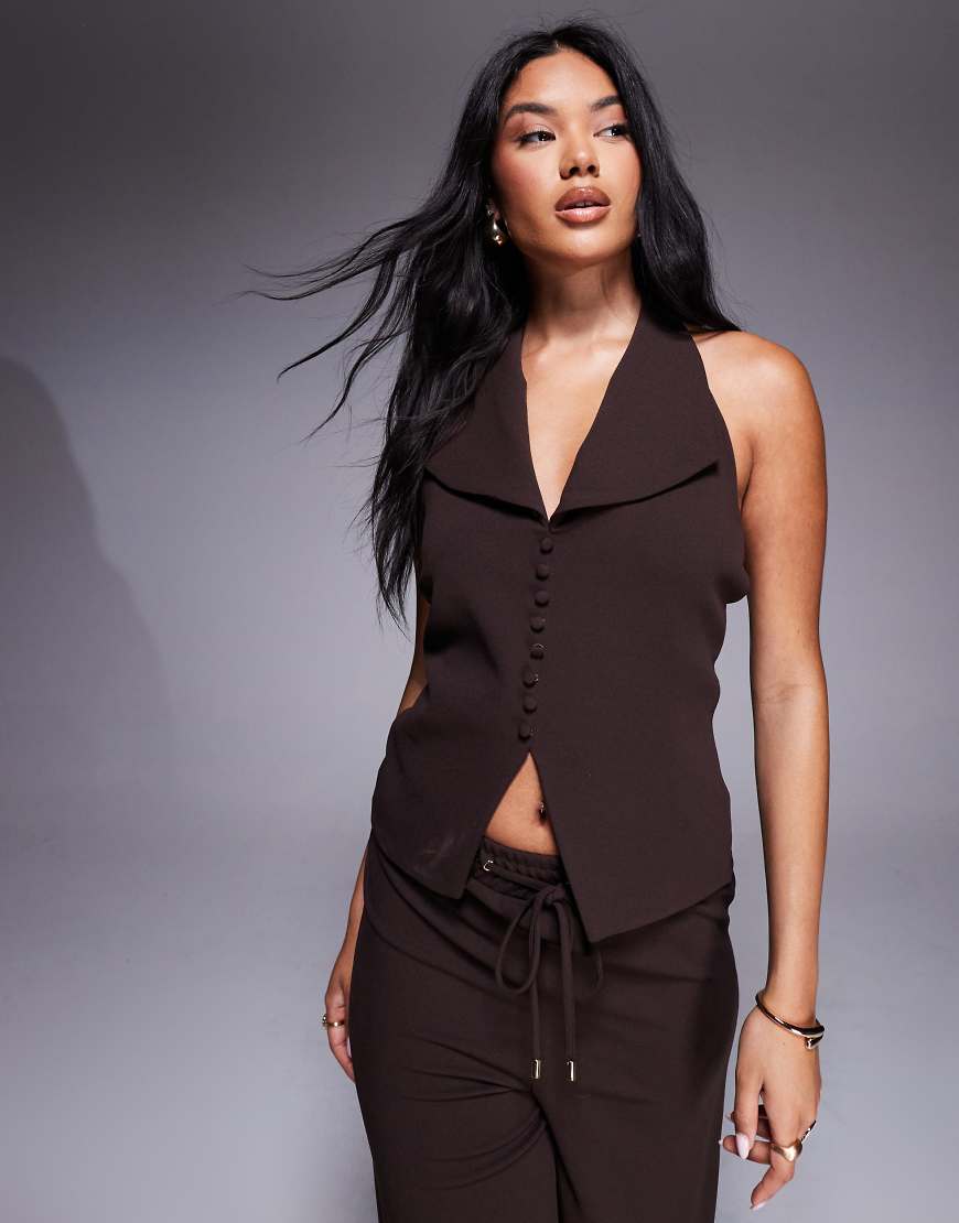 Halterneck waistcoat in dark brown