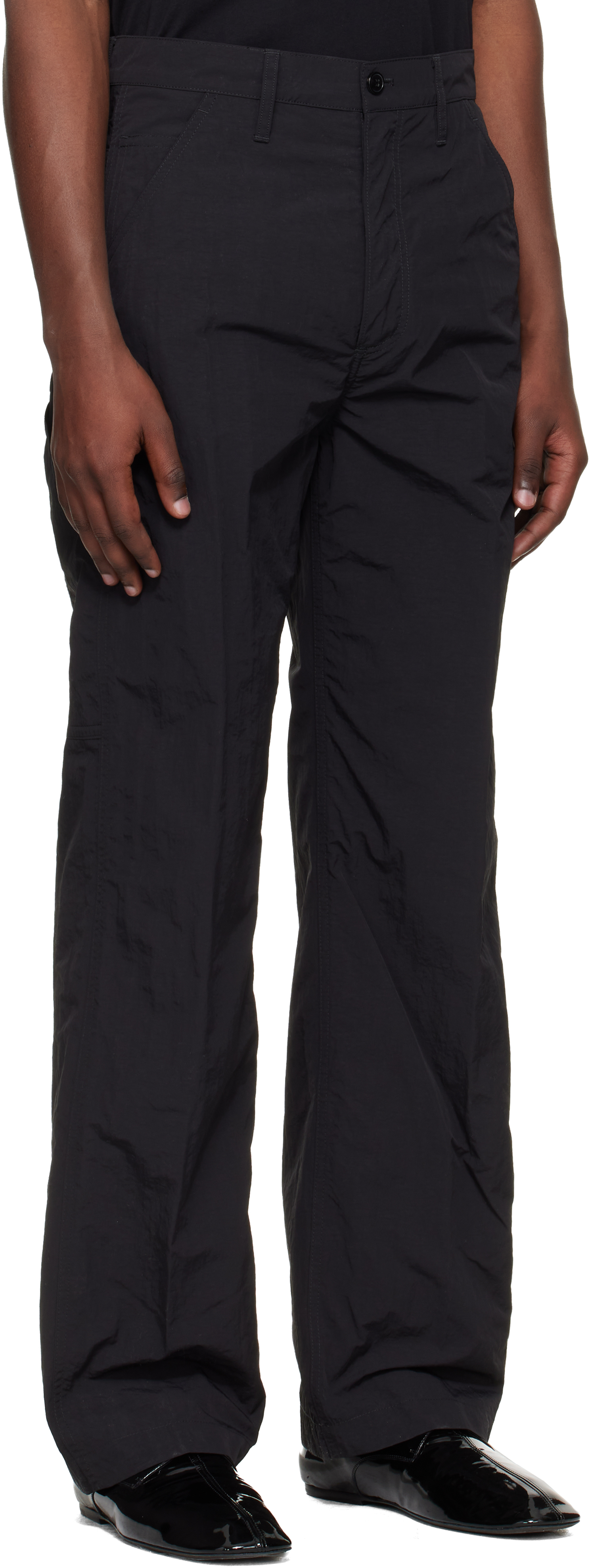 Black Crinkle Cargo Pants