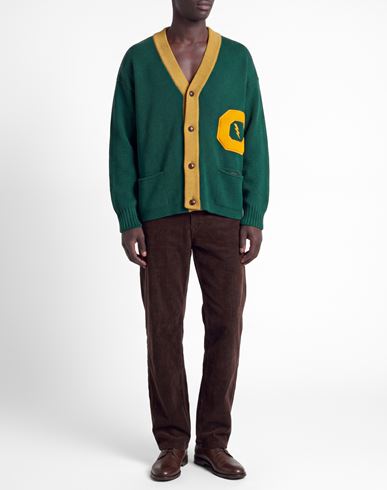 Index + Archives Man Cardigan Emerald green Size L Merino Wool, Acrylic
