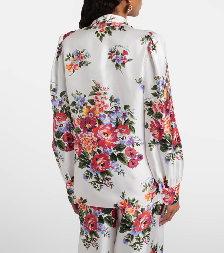 Floral tie-neck silk blouse
