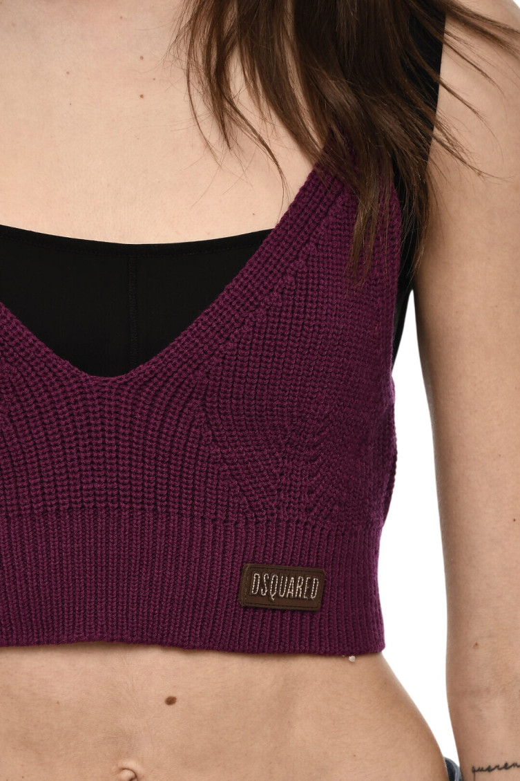 Purple Knitted V Neck Top
