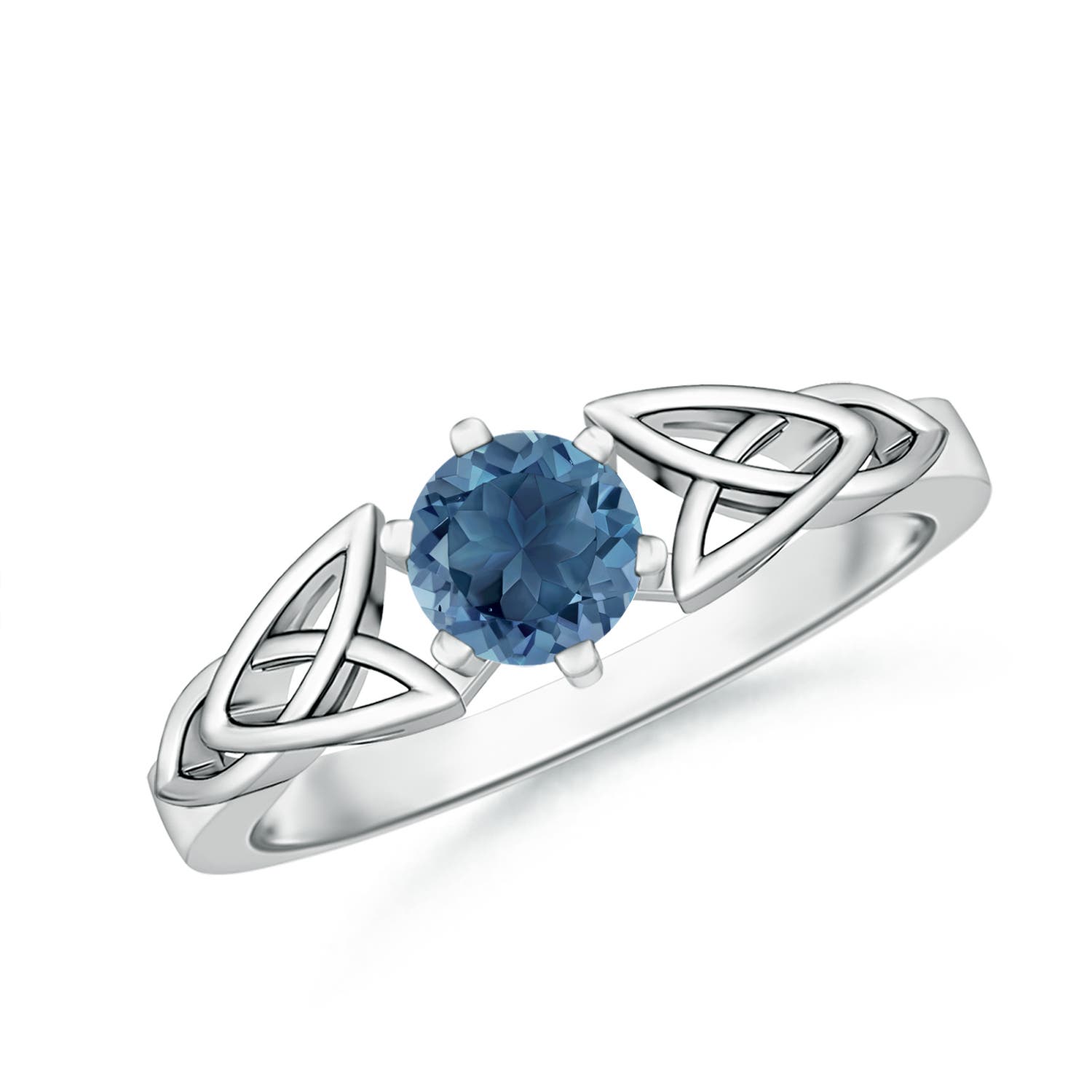 Angara 0.6 Carat Solitaire Round London Blue Topaz Celtic Knot Ring in Platinum