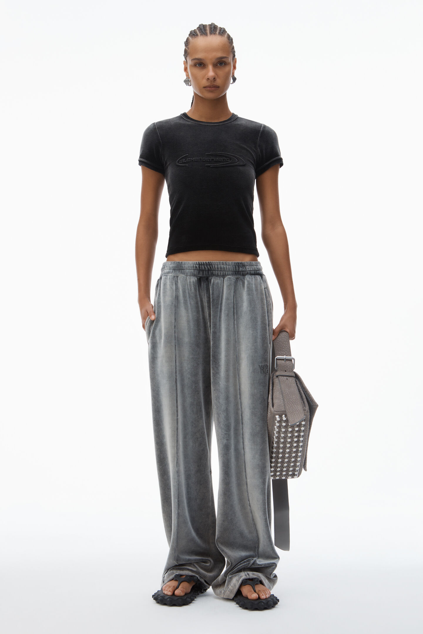Women's Baby Tee In Plush Velour Washed Nickel