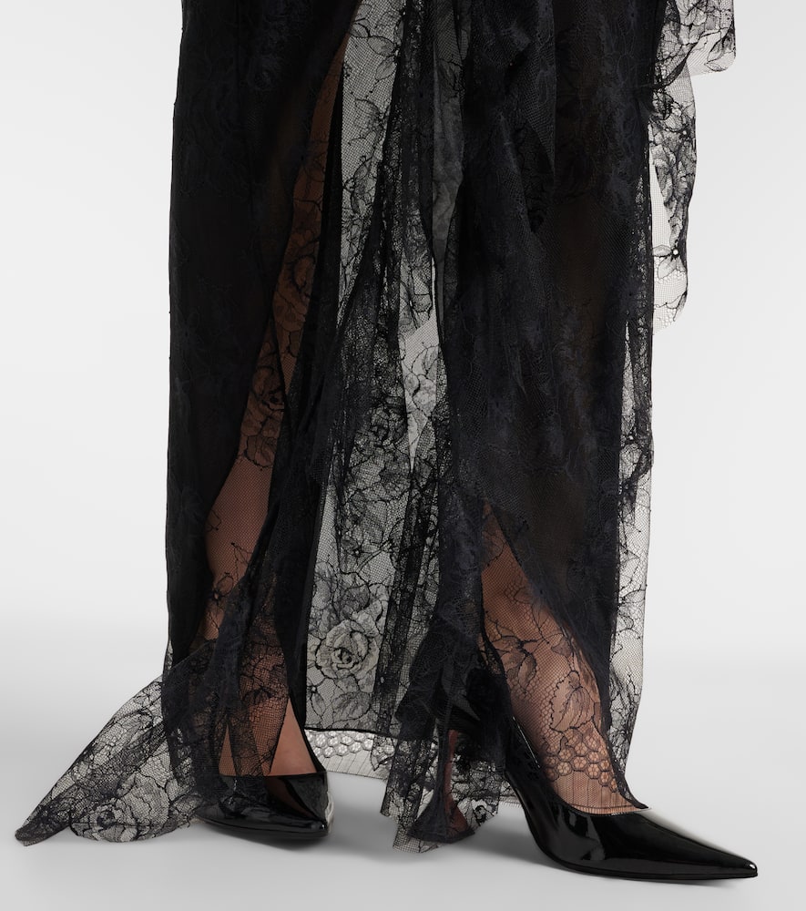 Ruffled sheer lace gown