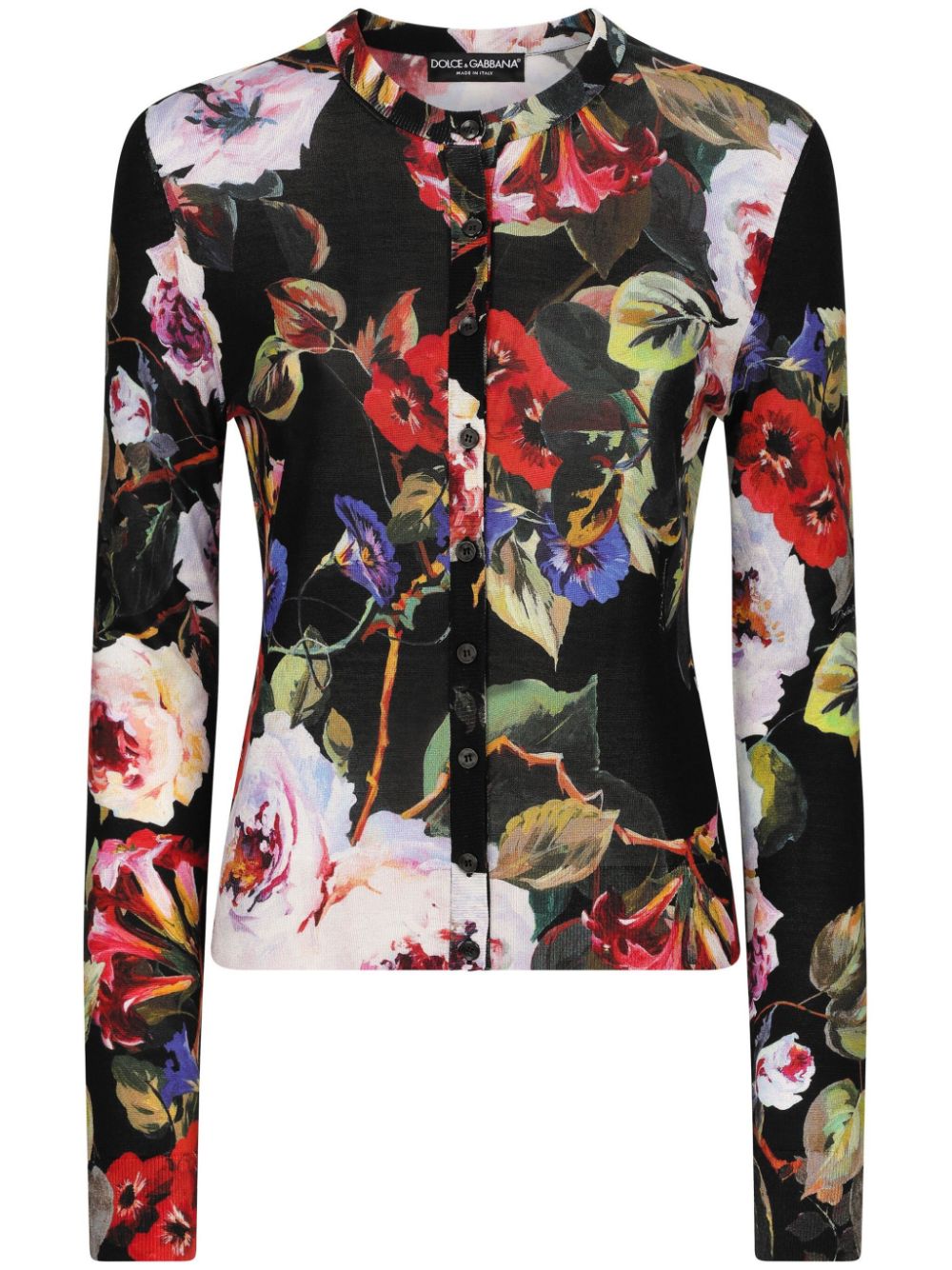 Floral-print silk cardigan - Black