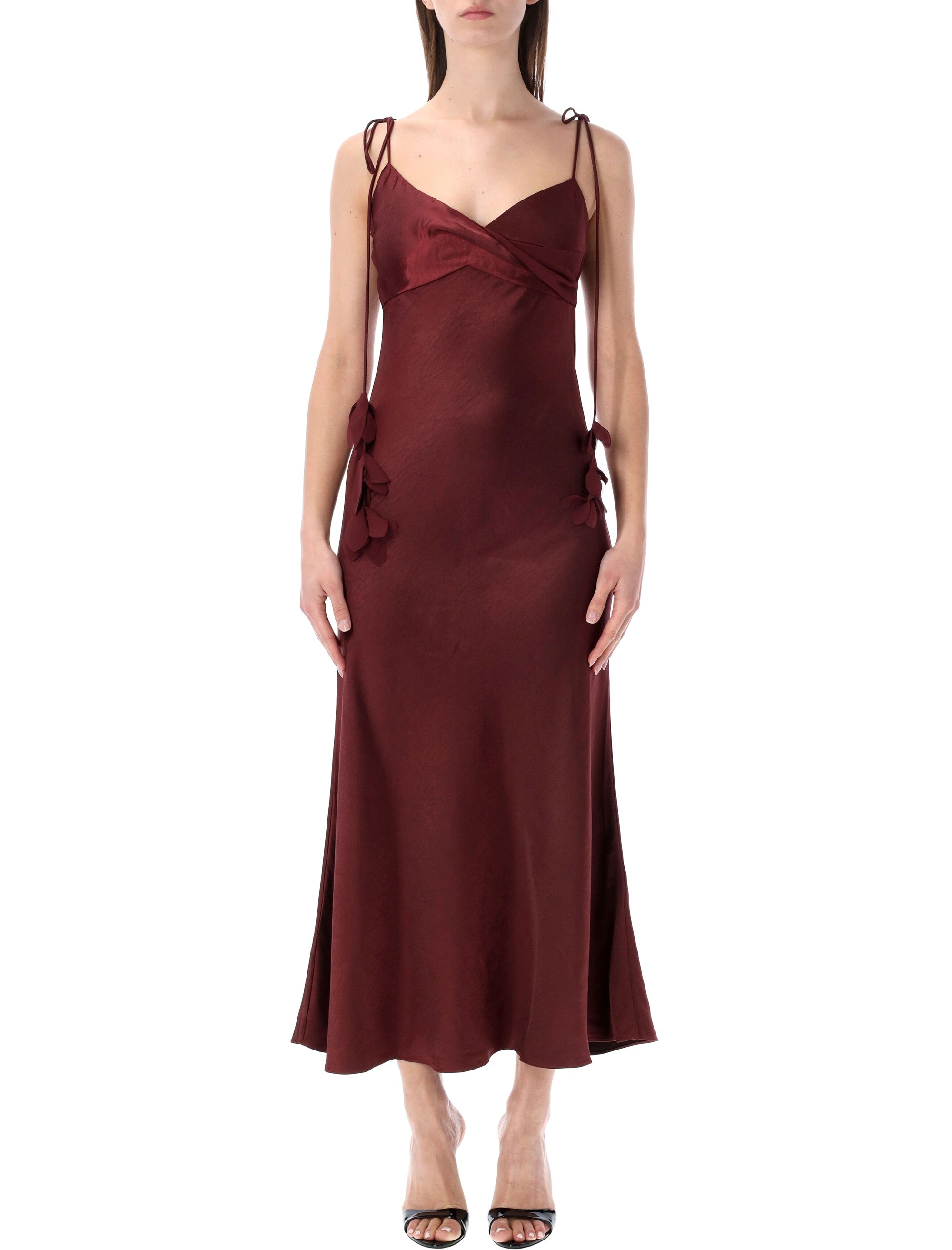 SELF PORTRAIT Satin Flower Midi Dress