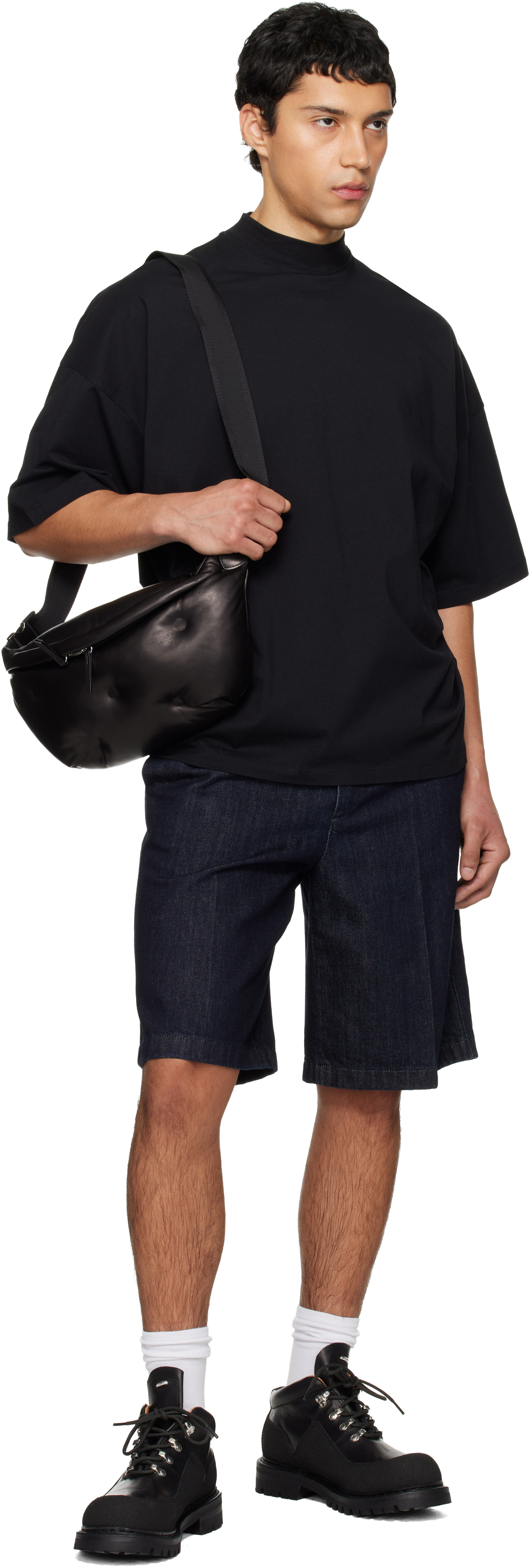 Black Cotton Mock-Neck T-shirt