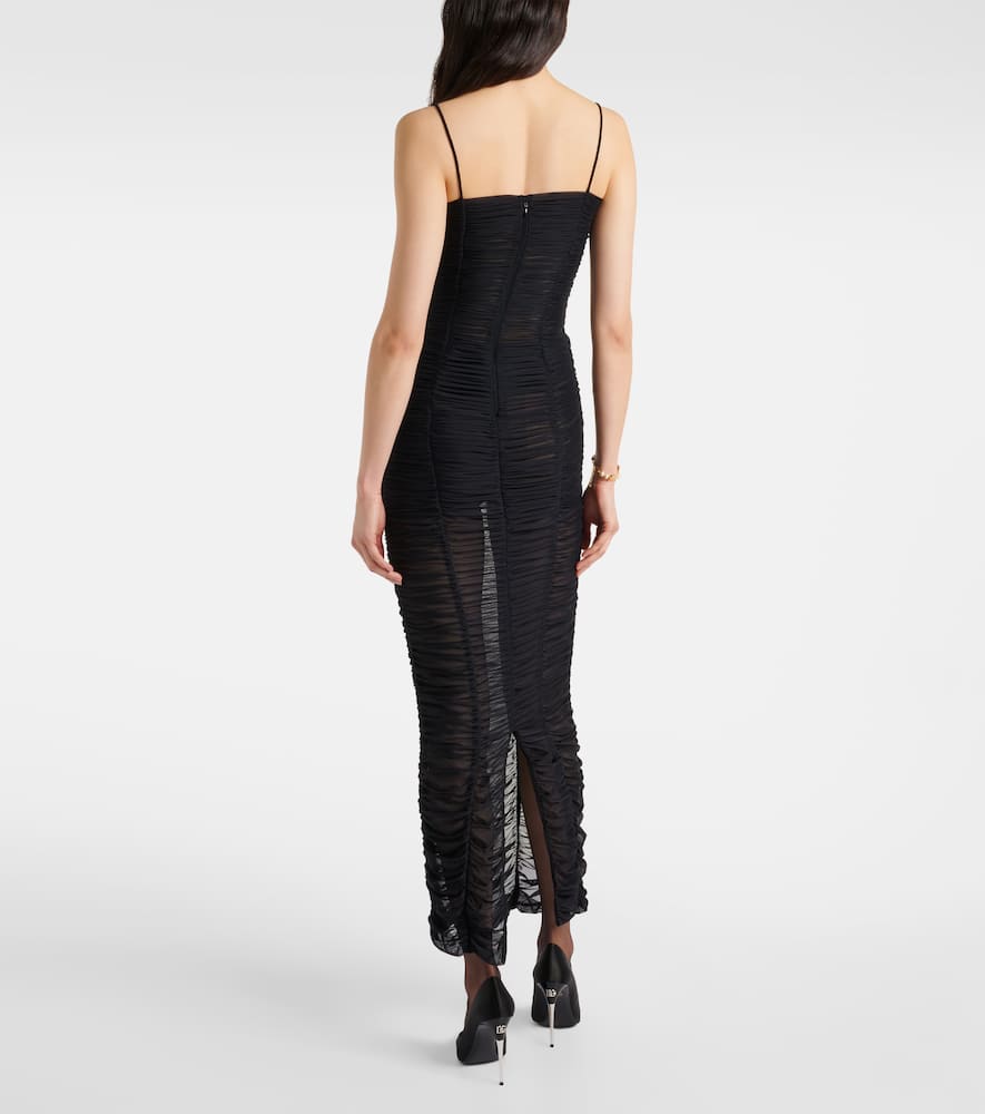 Sheer draped tulle midi dress