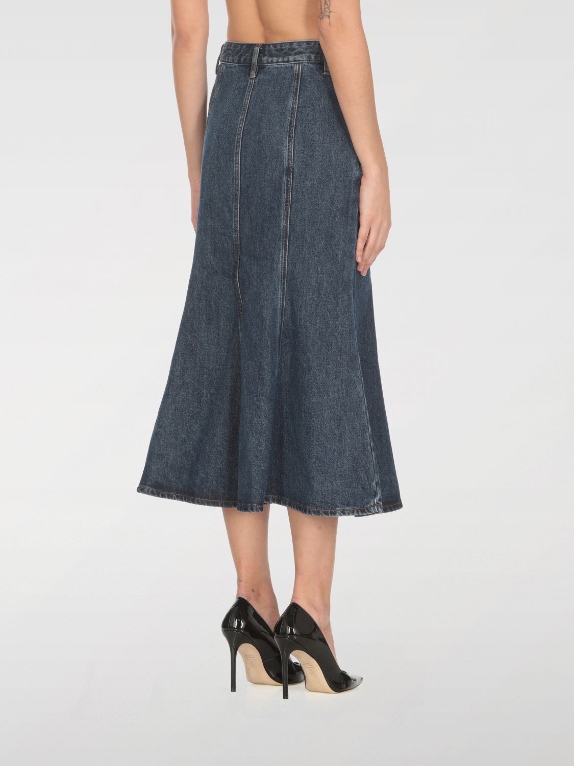 Flared denim midi skirt - Blue