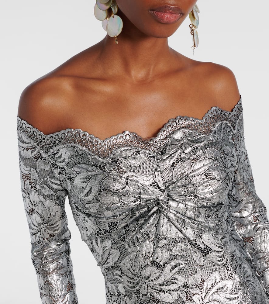 Metallic-effect lace maxi dress