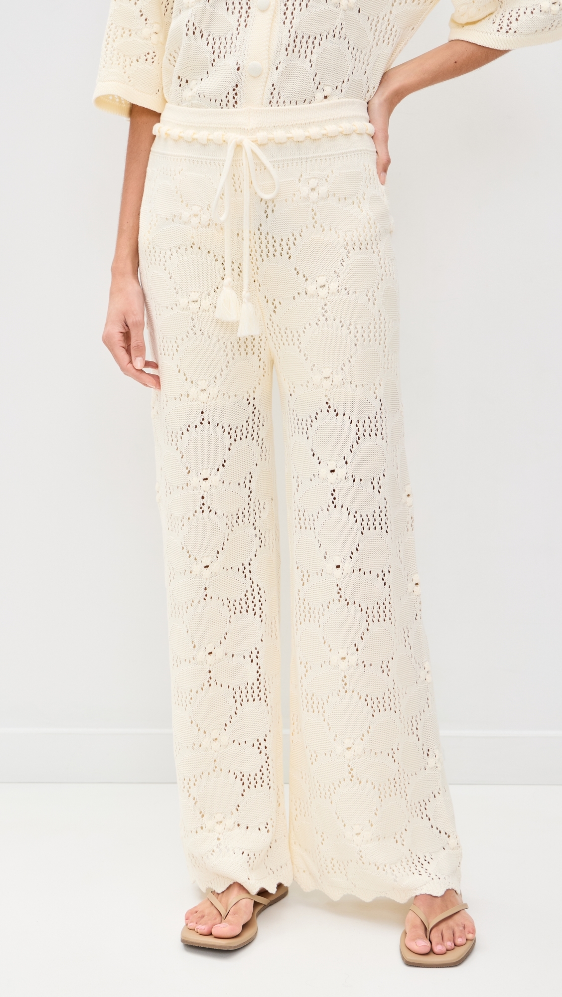Floral Crochet Pants Beige