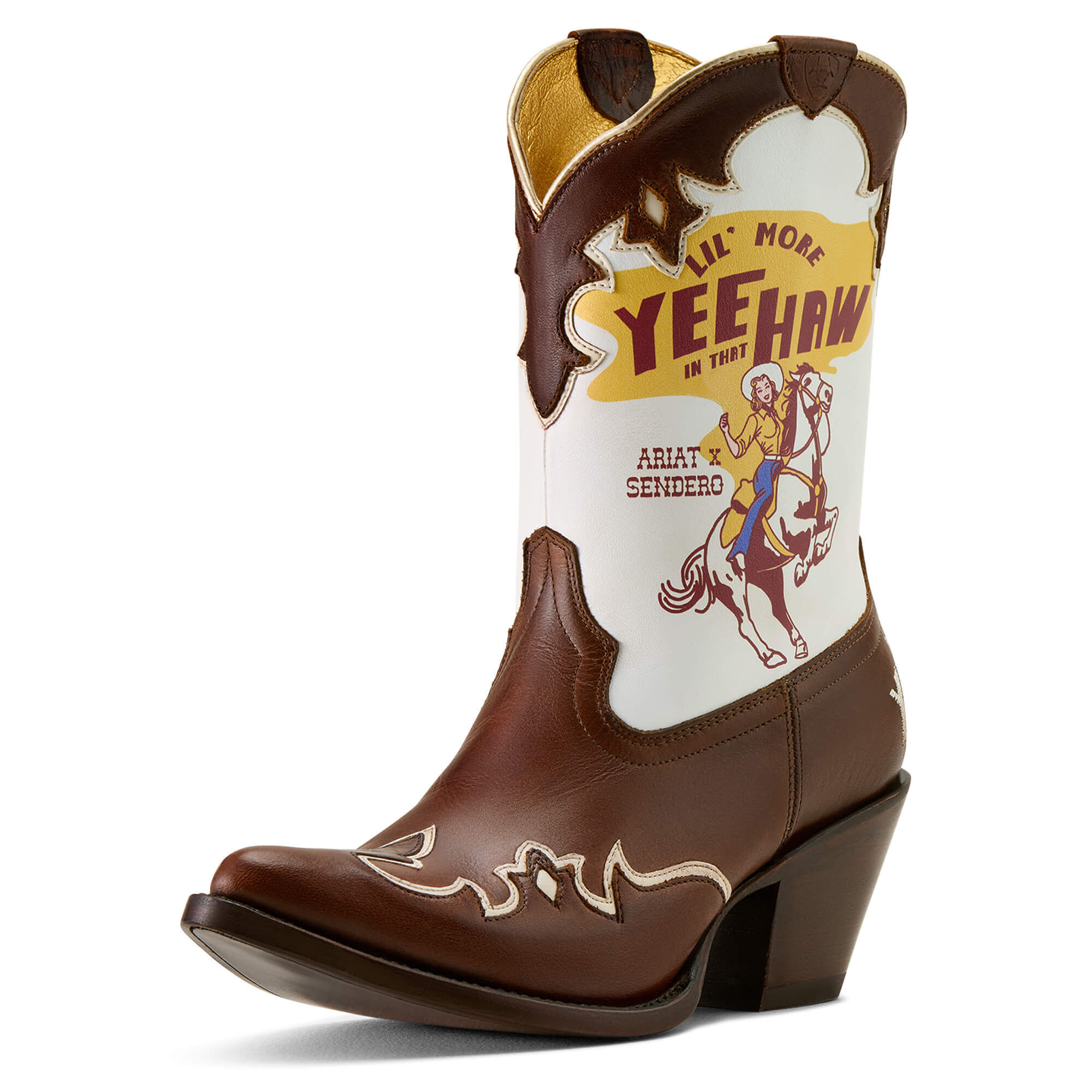 Women's Bandida Sendero J Toe Western Boots in Mocha Tan Yeehaw Print, B Medium Width, Size 3, by
