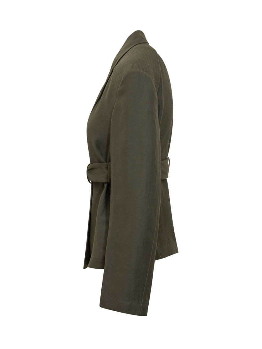 Green Solid Notched Lapel Blazer