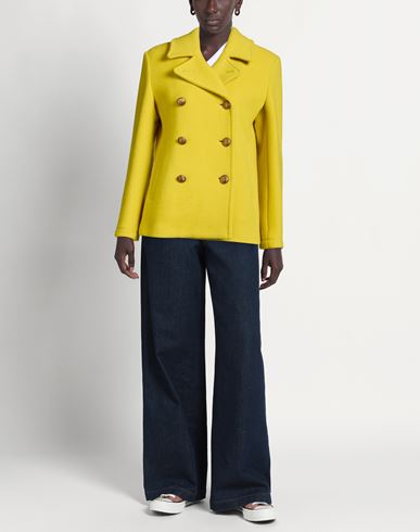 Woman Coat Yellow Size 4 Wool, Polyamide