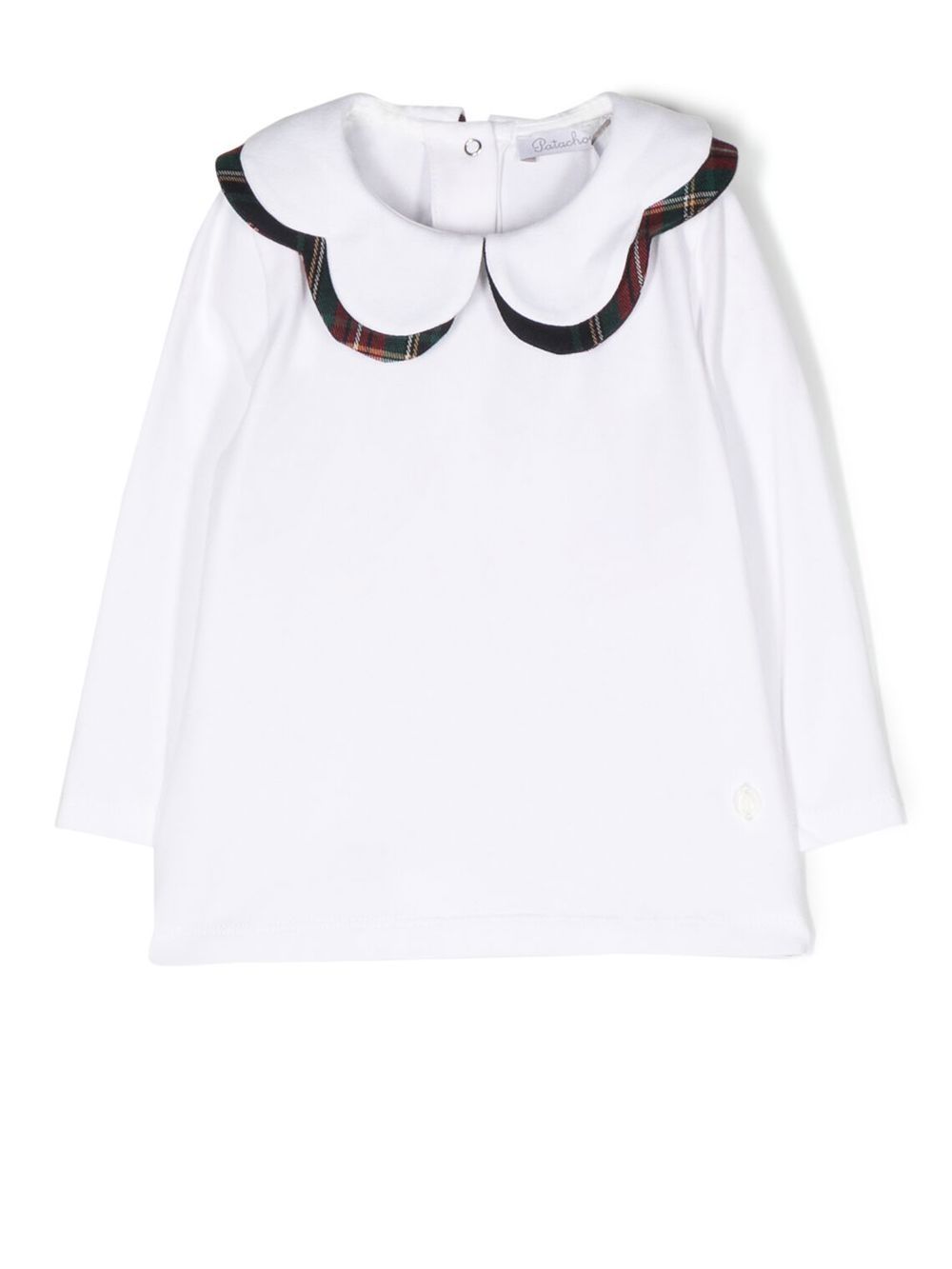 Tartan-trim bib-collar blouse - White