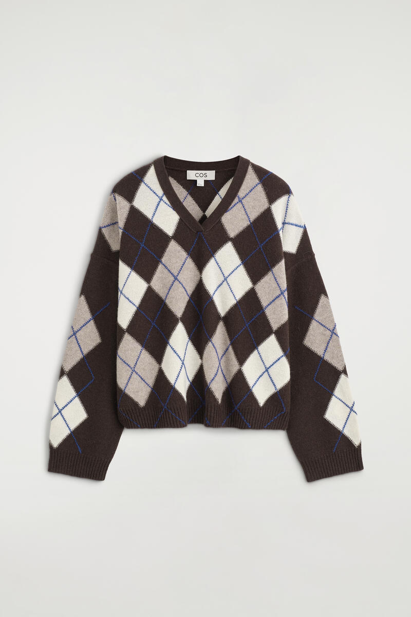 Argyle Wool-Alpaca V-Neck Sweater