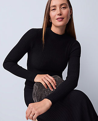 Ann Taylor Petite Ribbed Mock Neck Sweater Dress