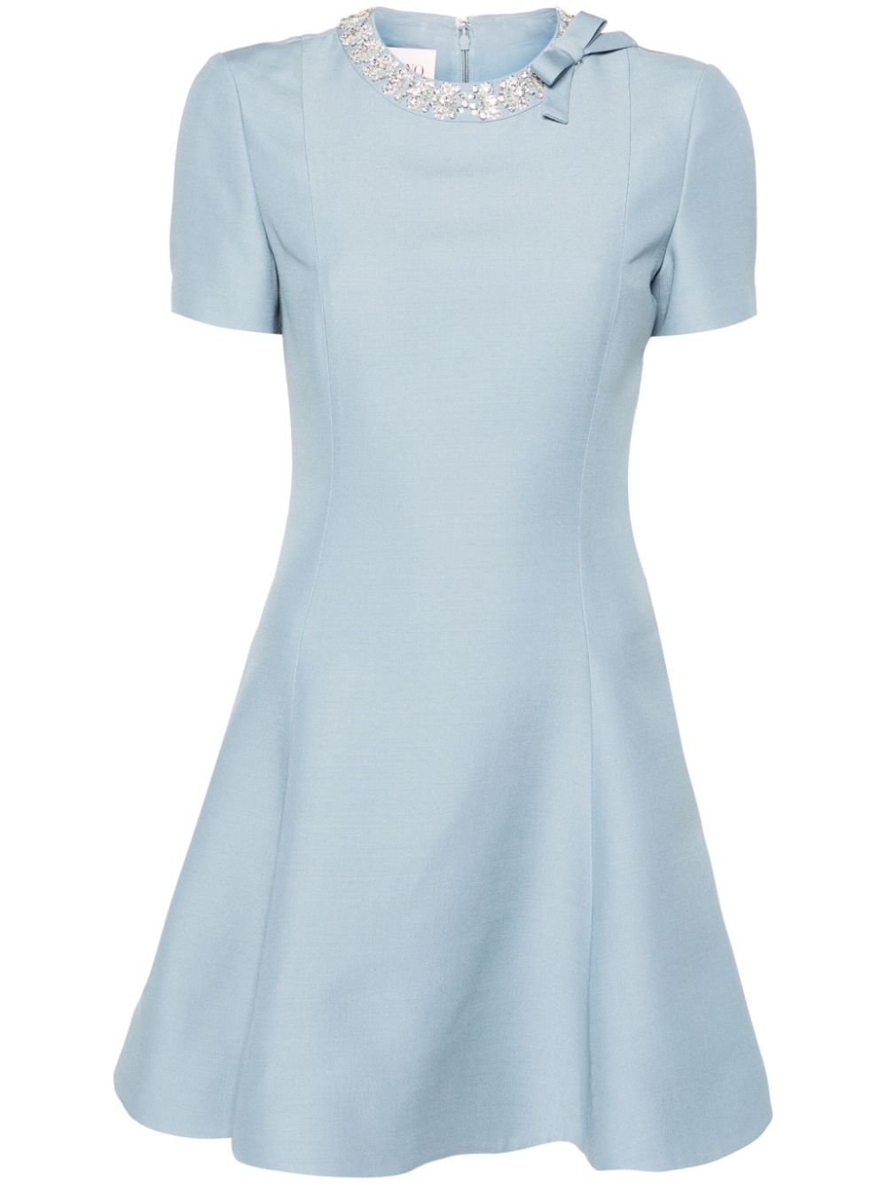 Crystal-neckline flared dress - Blue