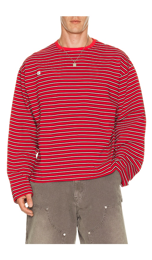 DRMERS CLUB Striped Long Sleeve Tee in Red. S. Also in M, L, XL/1X