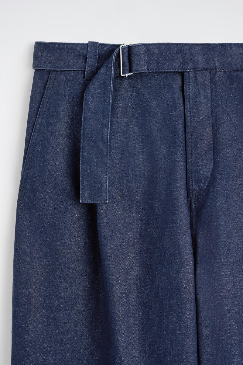 Belted Denim Relaxed-Fit Barrel-Leg Pants
