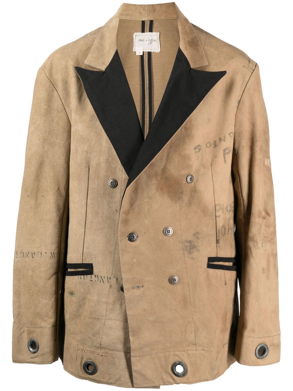 Stamp-print double-breasted coat - Brown