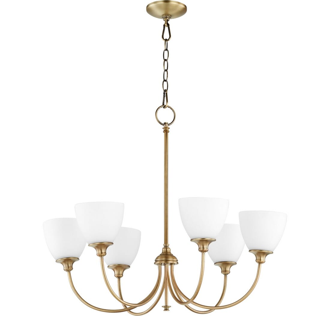 Quorum Celeste 6-Light 25" Transitional Chandelier in Aged Bra