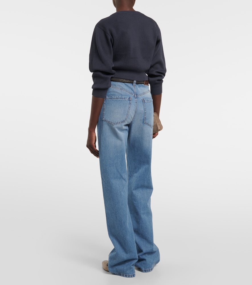 Cropped ribbed-knit cotton sweater