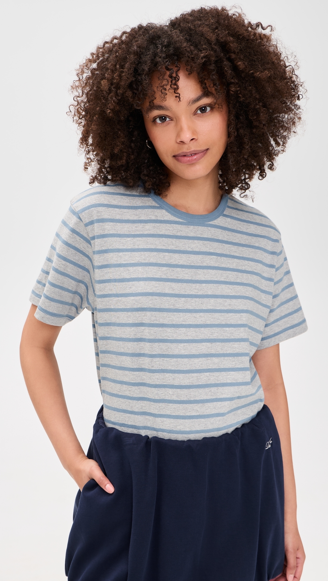 Striped T-Shirt Melange Grey/Soft Blue